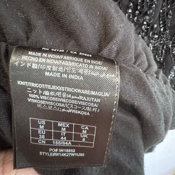 Guess Black Beaded Cocktail Party Dress Sleeveless V Neck Ruched Y2K Vintage M - Picture 7 of 8